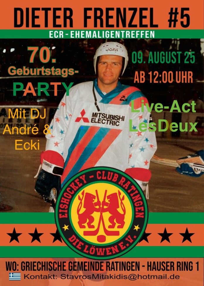 Einladungskarte zur Feier am 9.August im Griechischen Zentrum am Hauser Ring in Ratingen, Flyer von Stavros Mitakidis