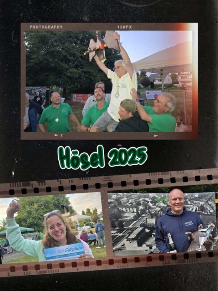 Oben Traditionskönig Jürgen Werntges, unten Dorfkönigin Natascha Wellmeyer-Pfeiffer und Gästekönig Michael Krömker, Bilder: Alexander Heinz