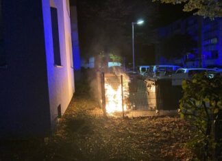 Der nächtliche Mülltonnenbrand an der Tegeler Straße. Foto: Polizei