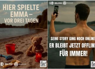 Mit Schock-Bildern sollen Menschen vom Baden im Rhein abgehalten werden. 