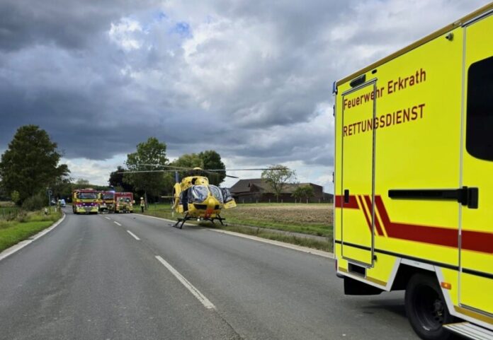 Der Hubschrauber im Einsatz in Ratingen. Foto: FW Ratingen