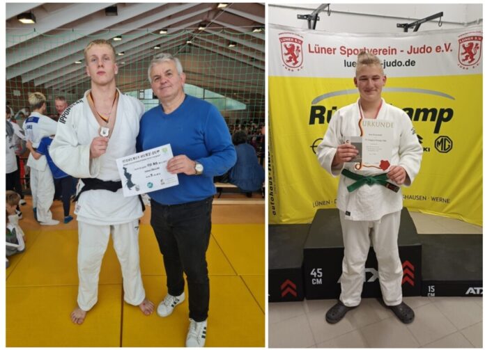 Freude bei Anton Albrecht mit Trainer Petros Pintsis und Sam Wiederhoeft. Fotos: privat