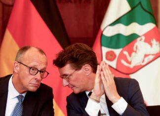Bundeskanzler Merz bei seinem NRW-Antrittsbesuch in Münster.