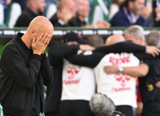 Kölner Jubel, Wolfsburger Entsetzen: VfL-Trainer Paul Simonis nach dem späten 3:3.