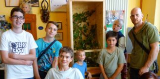 Unter Anleitung von Sven Immig (rechts im Bild) wurde das Terrarium zusammengebaut. Foto: Stadt Ratingen