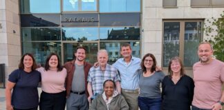Ute Meier, Stellvertreterin Julia Merkelbach, Sascha Buselmeier, Bernd Schultz, Elizabeth Yeboah, Jörn Morgenroth, Barbara Esser, Edeltraud Bell, Benjamin Bernau (v.l.n.r.). Nicht im Bild: Andrea Kornak., Bild Grüne Ratingen