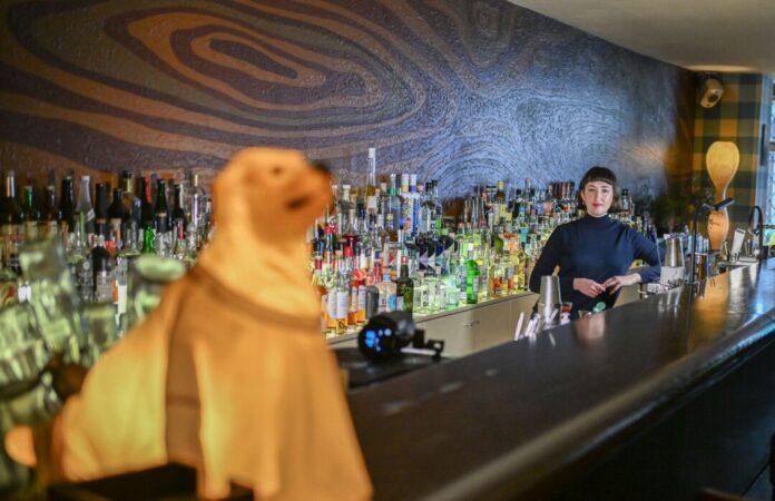 Die Bar «Green Door» mit langem Holztresen beschreibt sich selbst als American Bar und befindet sich in Berlin in der Winterfeldtstraße in Schöneberg.