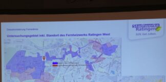 Übersicht über den Ausbau des Fernwärmenetzes in Ratingen im Fachvortrag der Stadtwerke beim Klimabeirat am 8.10.25 , Bild: Alexander Heinz