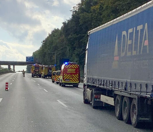 Die Unfallstelle auf der A3. Foto: FW Mettmann