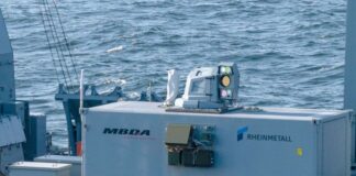 Laserwaffe gegen Drohnen: System soll 2029 einsatzfähig sein Auf See wurde der von MBDA und Rheinmetall entwickelte Hochenergie-Laser zur Drohnenabwehr schon getestet. Jetzt wurde er zu einem Bundeswehr-Schießplatz ins Emsland gebracht, wo weitere Test geplant sind. (Handout)