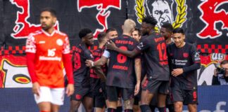 Torjubel für Leverkusen beim FSV Mainz 05.