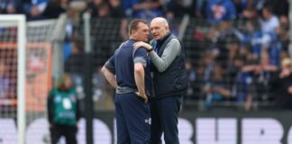 Arminia Bielefelds Präsident Rainer Schütte (r) tritt zurück. (Archivbild) 