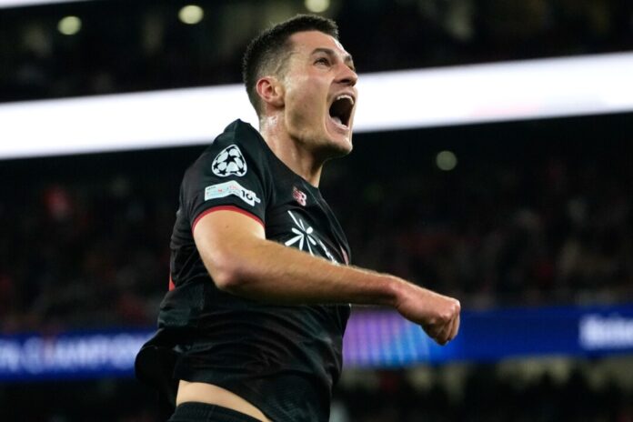 Benfica Lissabon - Bayer Leverkusen Patrik Schick jubelt über seinen Siegtreffer.