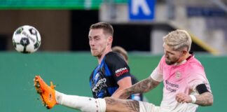 Trotz Konkurrenz im Mittelfeld: Hjulmand lobt Andrich Zweikampfstark: Bayer-Kapitän Robert Andrich (r). (Archivbild)