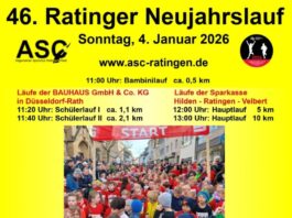 Jetzt anmelden: 46. Ratinger Neujahrslauf am 4. Januar Flyer für den Neujahrslauf, PDF ist ebenfalls im Artikel beigefügt, Bild: ASC Ratingen West