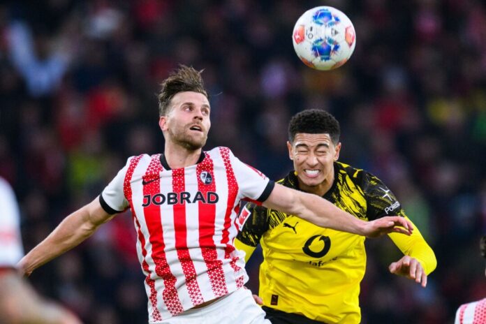SC Freiburg - Borussia Dortmund Lucas Höler (l.) traf sehenswert, Jobe Bellingham sah Rot.