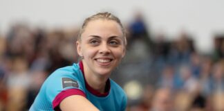 Tischtennis-Spielerin Sabina Surjan vom TTC Berlin Eastside beim gemeinsamen Bundesliga-Spieltag der Berliner Frauen und der Düsseldorfer Männer. 