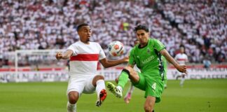 Gladbach ohne Diks gegen Stuttgart Fällt im Rückspiel gegen Stuttgart aus: Gladbachs Kevin Diks (r). (Archivbild)