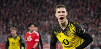 3:0 bei Union: Kampfstarke Dortmunder nutzen Bayern-Patzer Nico Schlotterbeck bejubelt seinen Kopfballtreffer zum 2:0.