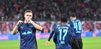 Bayern-Jäger BVB rettet einen Punkt in Leipzig Christoph Baumgartner jubelt nach seinem ersten Tor.