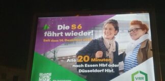 Wieder Kritik rund um die S6: “Neustart erwies sich als totales Desaster” Reichlich Werbung hat der VRR zum Re-Start der S6-Linie gemacht. Foto: Andrea Defeld/Bund der Steuerzahler NRW