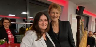 Sport-Charity: Marketingchef des MSV Duisburg und Olympiasiegerin in Velbert Sonja Krause und Heike Henkel bei einer früheren Veranstaltung. Foto: privat