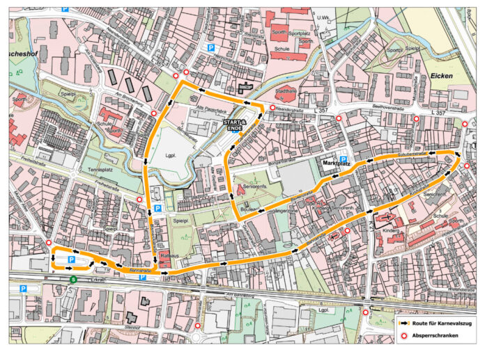 Karnevalsumzug 2026 Die Karnevalsstrecke durch Erkrath. Foto: Stadt Erkrath