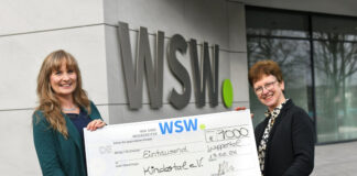 1.000 Euro für den Wuppertaler Verein “Kindertal” Jeannine Böhrer-Scholz (links), Leiterin Kommunikation und Marke WSW, überreichte den symbolischen Scheck an Susanne Bossy, die Vorsitzende des Vereins Kindertal. Foto: WSW/Bettina Osswald