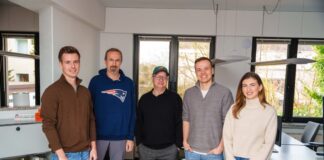 Startup-Fieber in Ratingen: Innovationsförderpreis in entscheidender Runde Ausgerichtet wird der Wettbewerb vom Living Room Ratingen. (v.l.n.r.) Marcel Wegmann, Sascha Kühn, Christian Rahn, Louis Steininger, Xenia Krowka Foto: Alexander Kersten