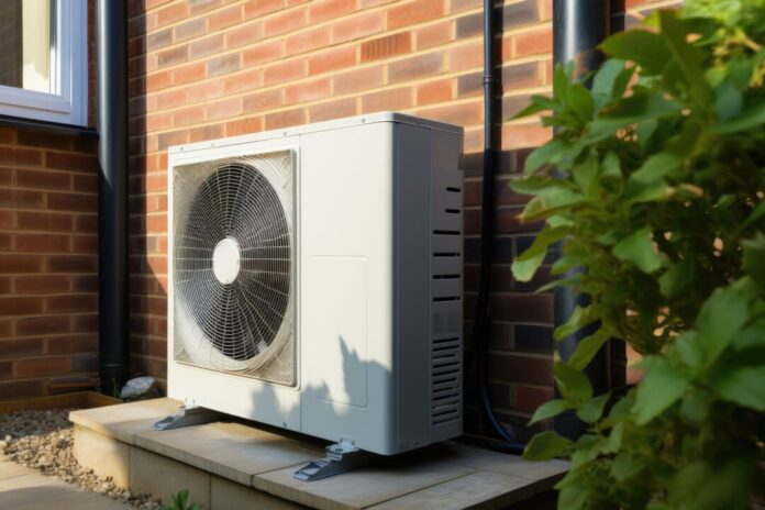 Air source heat pump installed in residential building. Ein Frühjahrs-Check der Wärmepumpe kann die Effizienz erhöhen. Foto: VZ NRW/adpic