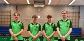 TTC Heiligenhaus bejubelt Meisterschaften der U19-Jugend Jonas Ketschau, Max Wettberg, Naim Balig und Carlos Wenk vom TTC Heiligenhaus. Foto: TTC