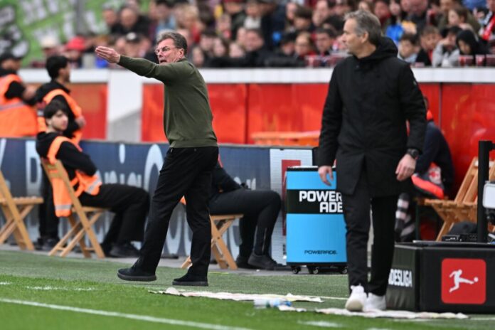 Bayer Leverkusen - VfL Wolfsburg Wolfsburgs Trainer Dieter Hecking (l) war unzufrieden mit der Leistung des Schiedsrichters.