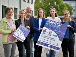 Heiligenhaus: Vier Tage Stadtfest mit Live-Musik, Sport, Trödel und verkaufsoffenem Sonntag Haben das Stadtfest-Programm 2026 vorgestellt: Elisabeth Lux (Sprecherin AK Kultur im Stadtmarketing), Kulturdezernentin Maike Legut, André Saar (Stadtmarketing), Janina Felchner, Sophie Böldeke und Kathrin Neuhaus (alle drei vom Kulturbüro). Foto: Mathias Kehren