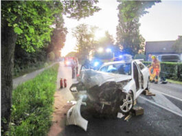 Düsseldorfer (23) bei Crash in Ratingen schwer verletzt Der Mercedes kollidierte mit einem Baum. Foto: Polizei