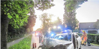 Düsseldorfer (23) bei Crash in Ratingen schwer verletzt Der Mercedes kollidierte mit einem Baum. Foto: Polizei