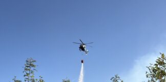 Auch ein Polizeihubschrauber unterstützte bei den Löscharbeiten.