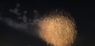 700.000 feiern Japan-Tag in Düsseldorf – Besucherrekord Das japanische Feuerwerk zum Abschluss des Japan-Tages in Düsseldorf explodiert über der Stadt.