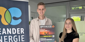 Musik-Festival „Tower of Sun“ kehrt auf den Flugplatz Meiersberg zurück Calvin Spohr hat für die zweite Auflage von "Tower of Sun" die Neander Energie - hier im Bild Jacqueline Walkiewicz aus dem Marketing - als Sponsor mit ins Boot geholt. Foto: Neander Energie