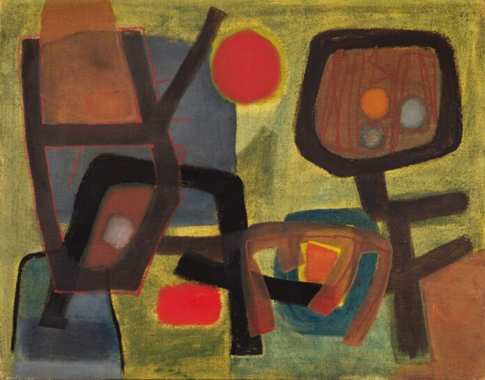 7. Winter, Fritz_klein Fritz Winter, Zeichen vor Grün, 1953, Öl auf Leinwand, 114 x 147 cm, © VG Bild-Kunst, Bonn 2026