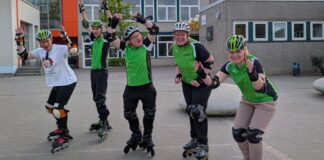 Kreis Mettmann bei den Nationalen Spielen stark vertreten Hans Jürgen Schmälzlein, David Franzke, Wolfgang Eiteneuer, Anna Peintinger und Natalie Krosta (von links nach rechts) treten im Rollerskating bei den Nationalen Spielen an. Foto: Lebenshilfe Kreis Mettmann