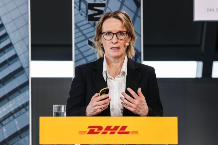Die scheidende DHL-Finanzvorständin Melanie Kreis Melanie Kreis bei der DHL-Bilanzpressekonferenz 2025.