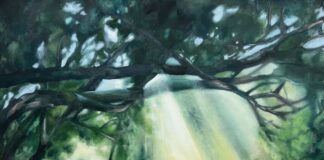 Kunststudierende aus Essen gestalten Ausstellung im Kaiserswerther Klinikgarten Eines der Bilder, das in der Ausstellung zu sehen sein wird: "crepuscilar rays", Öl auf Leinwand, Ava Magdalena Schwarz, 2026
