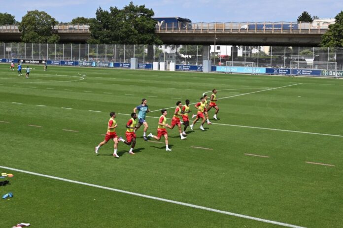 Bayer Leverkusen Durch den Ausbau der Autobahn an der Leverkusener Arena entfallen in Zukunft Trainingsflächen, Gebäude und Parkplätze.