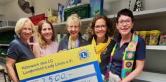 Langenfelder “Lady Lions” spenden an die Tafel 2.500 Euro für die Tafel Langenfeld, "Die Tüte", übergeben. Foto: SkF