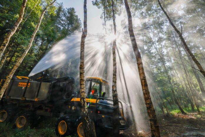 Waldbrandlöschfahrzeuge in Nordrhein-Westfalen Das Speziallöschfahrzeug "Fire Fighter" des Landes Nordrhein-Westfalen fährt bei einer Übung durch schwieriges Gelände im Wald. (Archivbild)