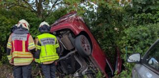Wülfrath: Autofahrerin setzt Wagen in die Böschung Der Wagen landete im Grün. Foto: FW Wülfrath