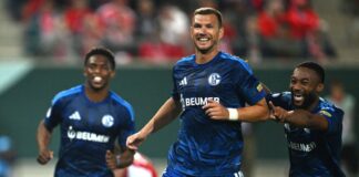 Doppelter Dzeko: Schalke müht sich im Pokal weiter Schalker Torschützen: Junior Adamu (l), Edin Dzeko (M) und Moussa Sylla.