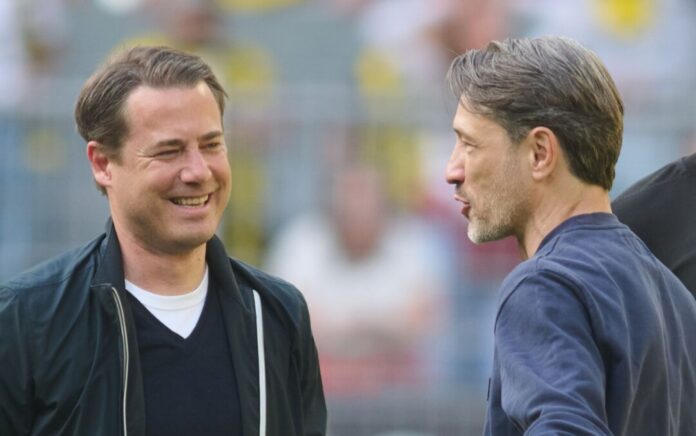 Lars Ricken (l) und Niko Kovac Wünschen Jamal Musiala alles Gute: Lars Ricken (l) und Niko Kovac. (Archivbild)