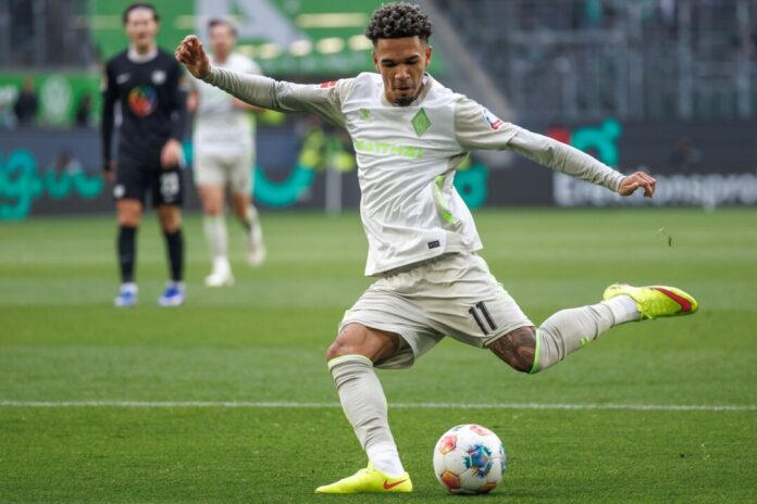 Justin Njinmah Traf im Test gegen den SC Paderborn: Werder-Stürmer Justin Njinmah. (Archivbild)
