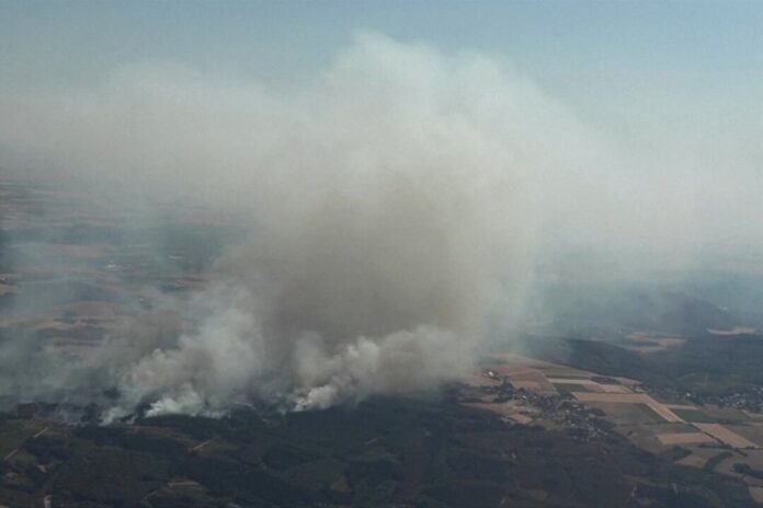 Waldbrand im Hürtgenwald Bei Hürtgenwald-Gey wütet einer der möglicherweise größten Waldbrände in Nordrhein-Westfalen.